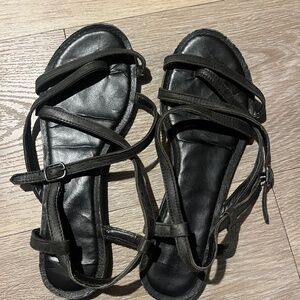 Franco Sarto Black Strappy Flat Sandals, 8 - 8.5